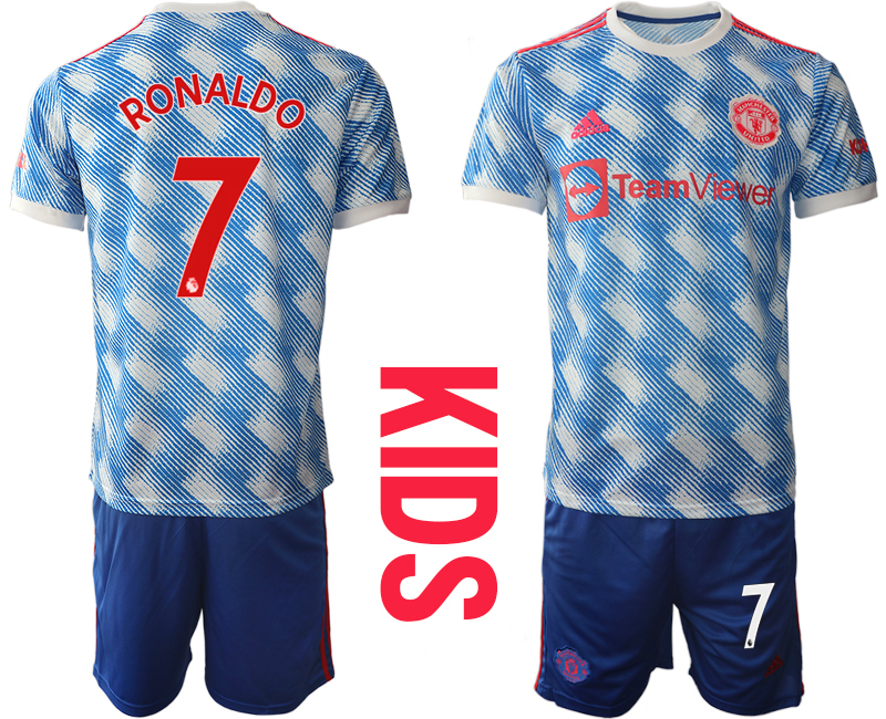 Youth 2021-2022 Club Manchester United away blue #7 Soccer Jersey